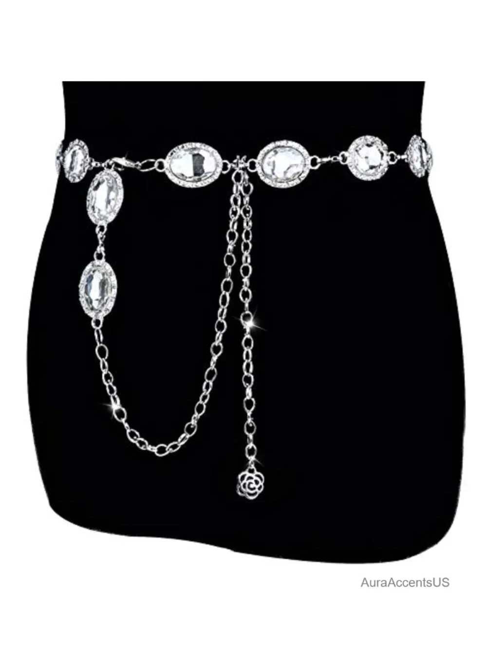 Metal Waist Chain with Rhinestone Body Chain for Dress